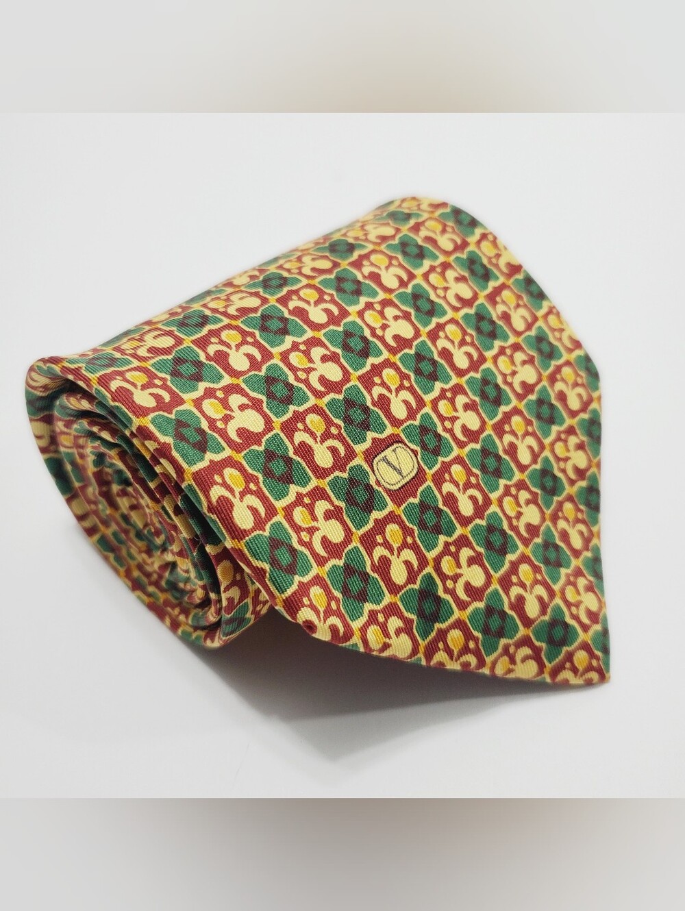 Valentino Men's Italian Silk Neck Tie Multicolor Geometric Pattern 56x3.75"